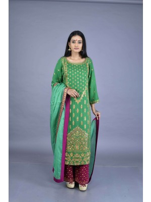 Green Muga Silk Hand Embroidered Kurta