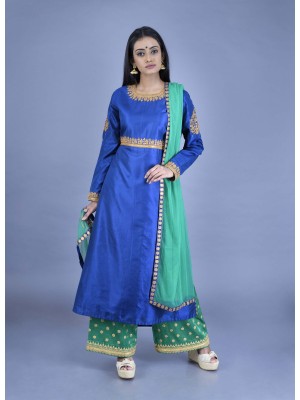 Blue Mulberry Silk Hand Embroidered Kurta