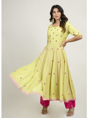 Green Mulberry Silk Anarkali