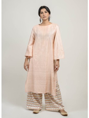 Peach Assam Silk Kurta with Allover Embroidery