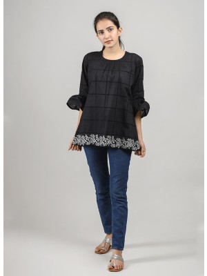 Black Checks Cotton Top
