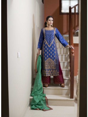 Blue Tussar Muga Hand Embroidered Kurta