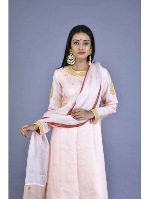 Peach Tussar Muga Hand Embroidered Kurta