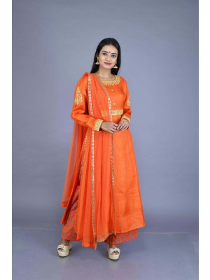 Orange Tussar Muga Hand Embroidered kurta