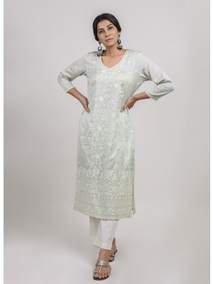 Light Green Cotton Silk Kurta 