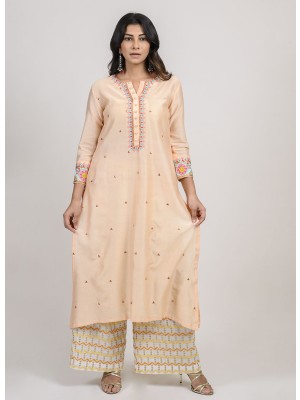 Peach Chanderi Kurta with Mochi Embroidery
