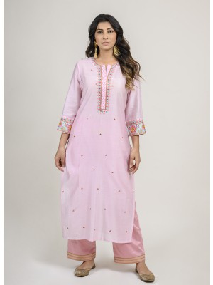 Pink Chanderi Kurta with Mochi Embroidery