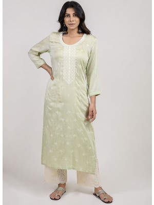 Pista Green Cotton Silk Kurta with Resham Embroidery