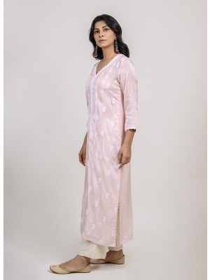 Pink Cotton Silk Kurta with Resham Embroidery